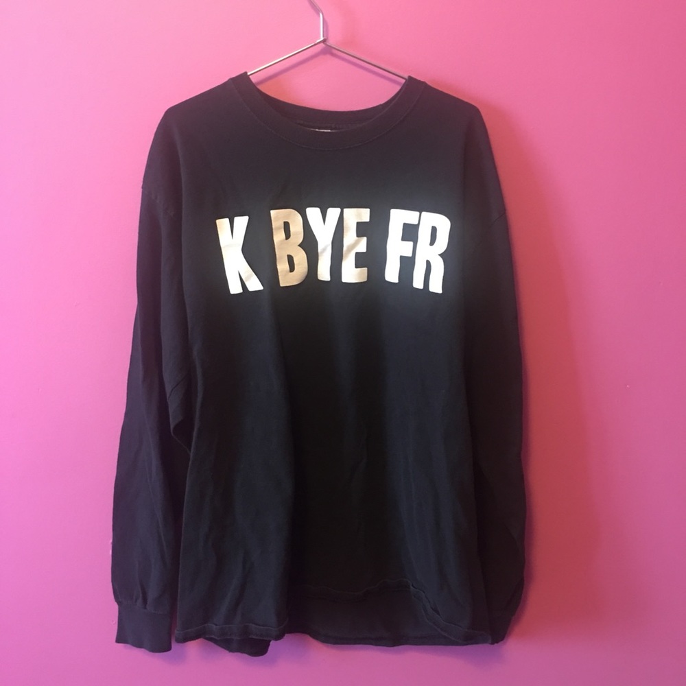k bye fr black long sleeve graphic shirt